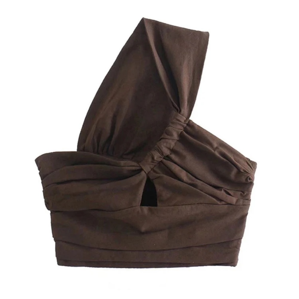 Zara Brown One-Shoulder Top